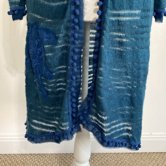 Appliqué and Pom Pom Long Duster Cardigan - Picture 6 of 8
